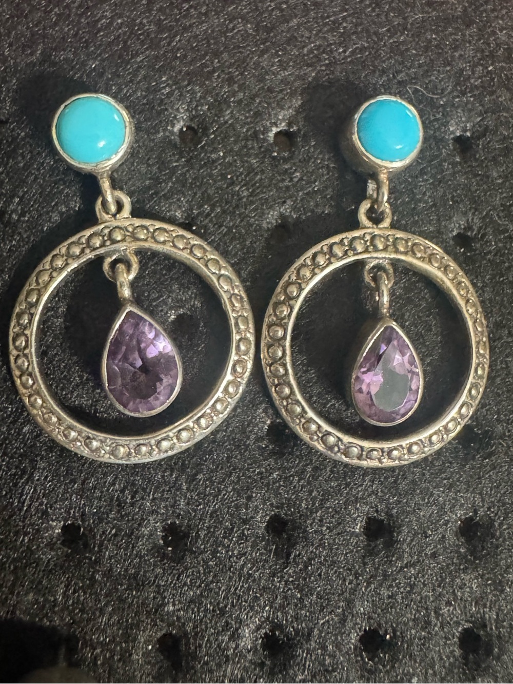 Turquoise and Amethyst Drop Circle Earrings - Jewelry Nicky Butler 925 India
